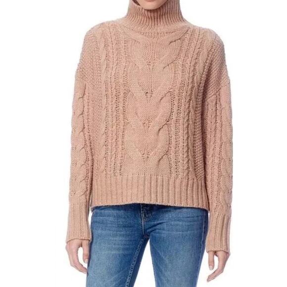 360SWEATER Alexia Cable Knit Alpaca Wool Blend Turtleneck Sweater Honey Sz M - Picture 1 of 14